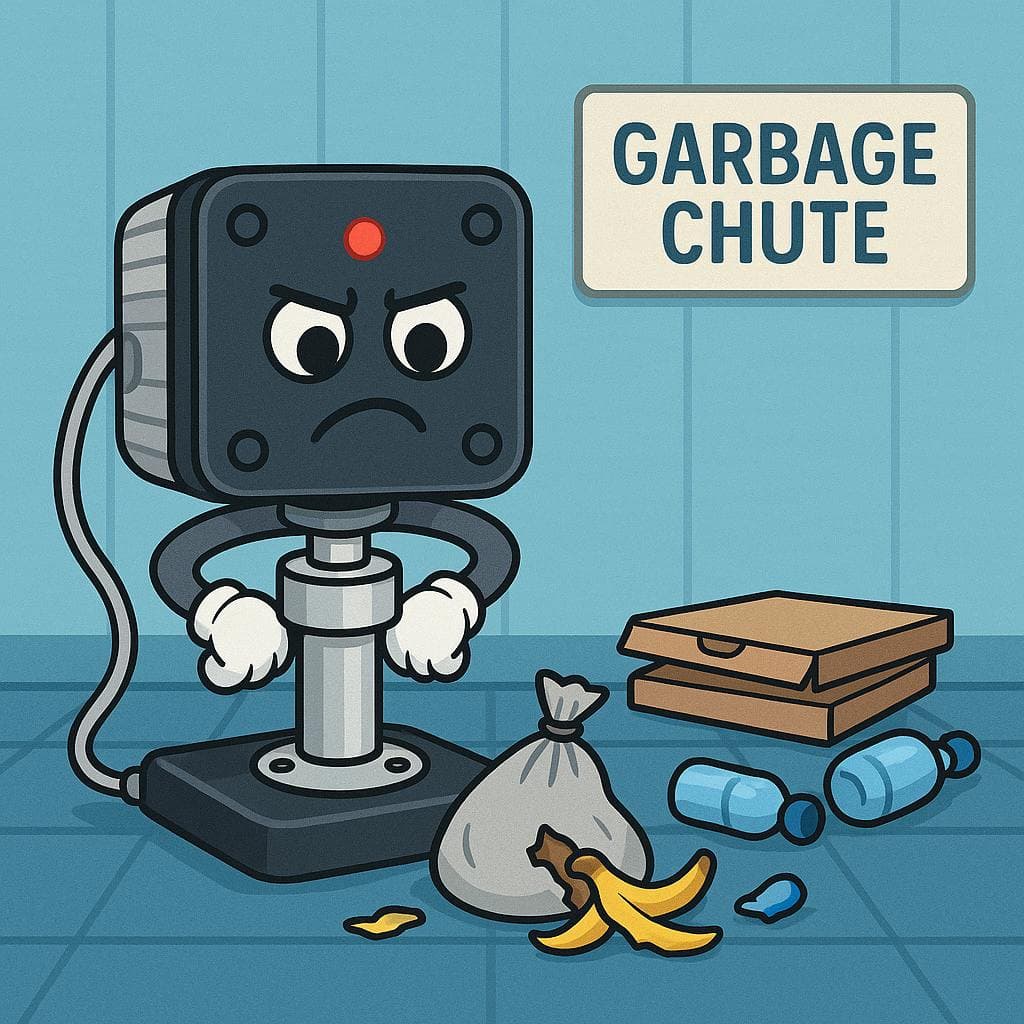 Garbie sees garbage on floor